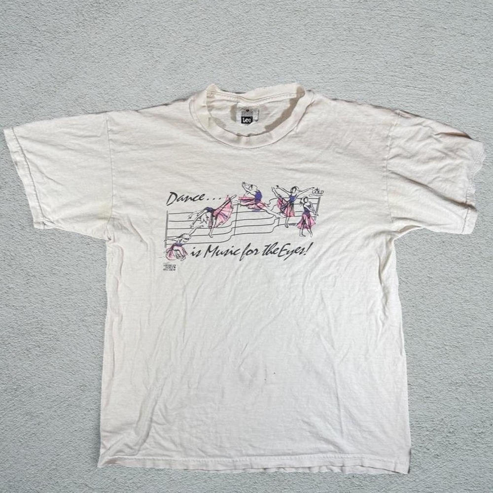 Vintage 90s Lee Made in USA Dance Music for the Eyes Graphic T-Shirt Men L White